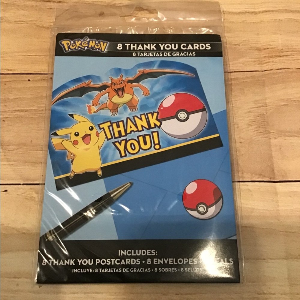 Pokemon Birthday 8 Thank you cards -new